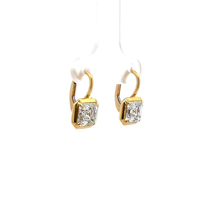 3.11 Asscher Cut Diamond Dangle Earrings in 18k