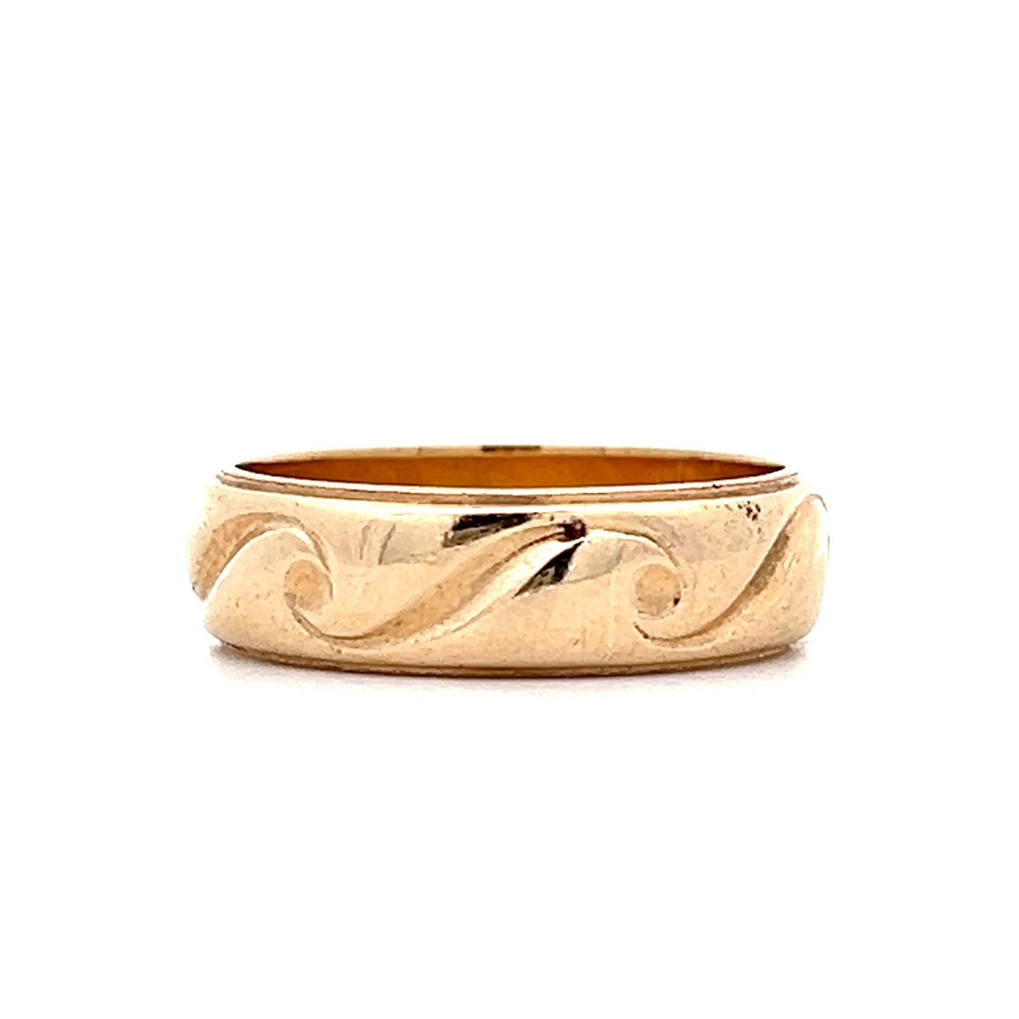 Vintage Mens Wave Pattern Wedding Band in 14k