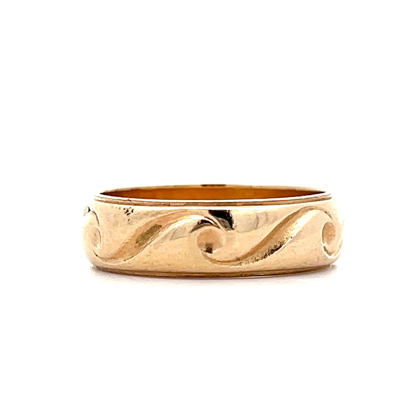 Vintage Mens Wave Pattern Wedding Band in 14k