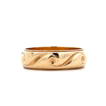 Vintage Mens Wave Pattern Wedding Band in 14k