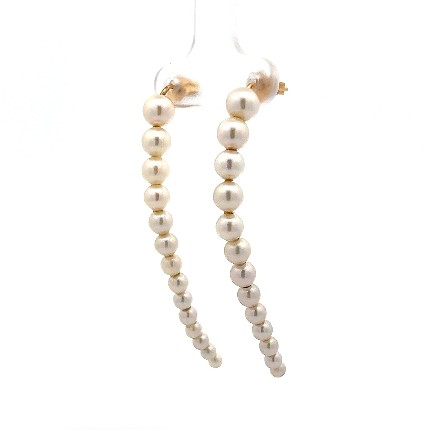 Graduated Pearl Drop Earrings in 14k Yellow Gold