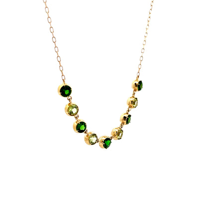 Peridot & Tsavorite Garnet Necklace in 14k Yellow Gold