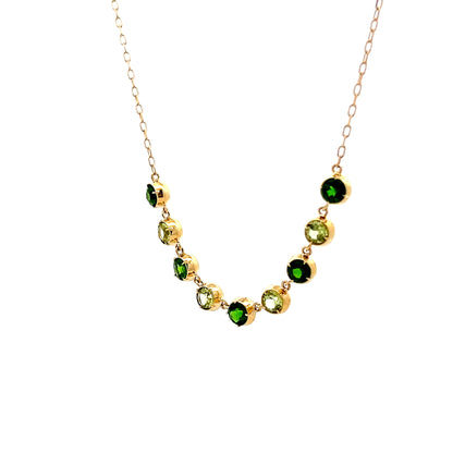 Peridot & Tsavorite Garnet Necklace in 14k Yellow Gold