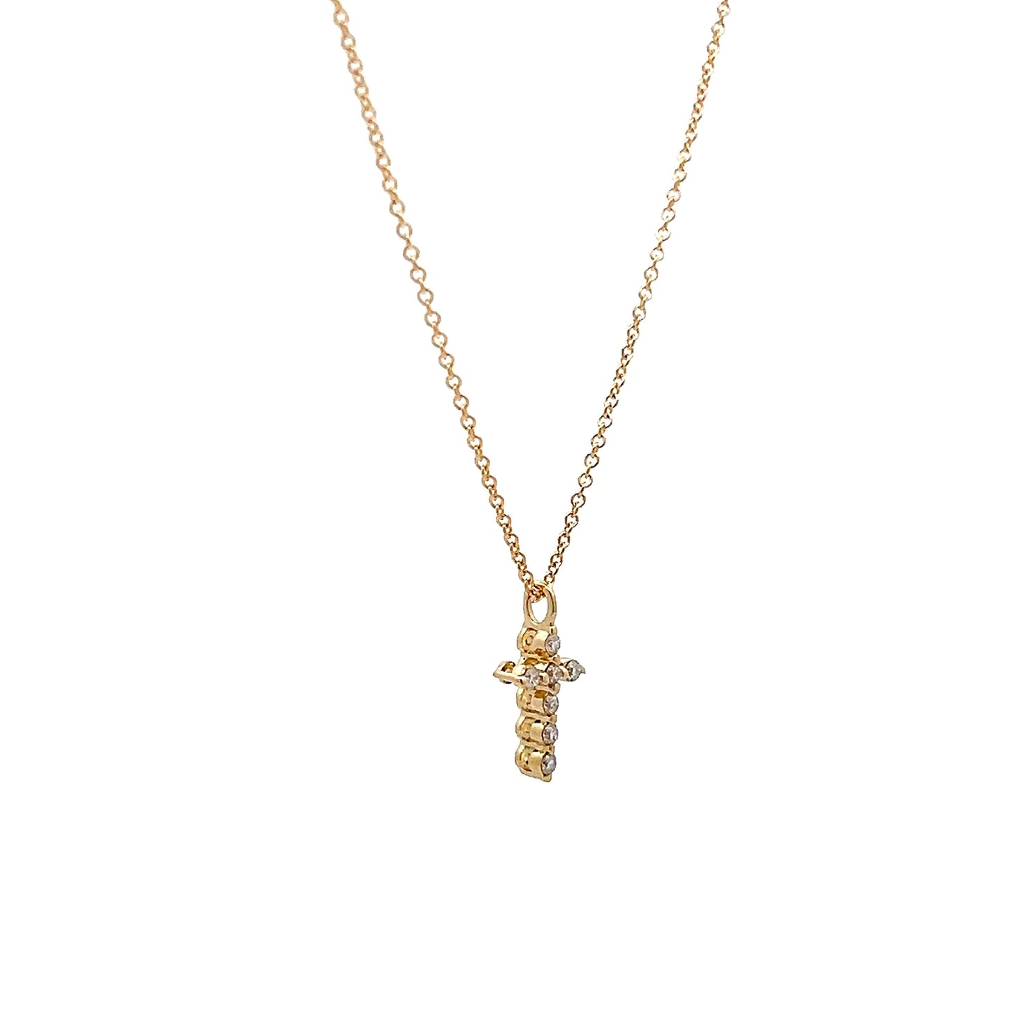 .07 Diamond Cross Pendant in 14k Yellow Gold