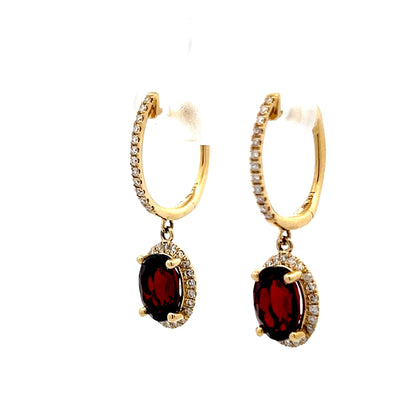 .60 Oval Garnet & Diamond Earrings in 14k Yellow Gold