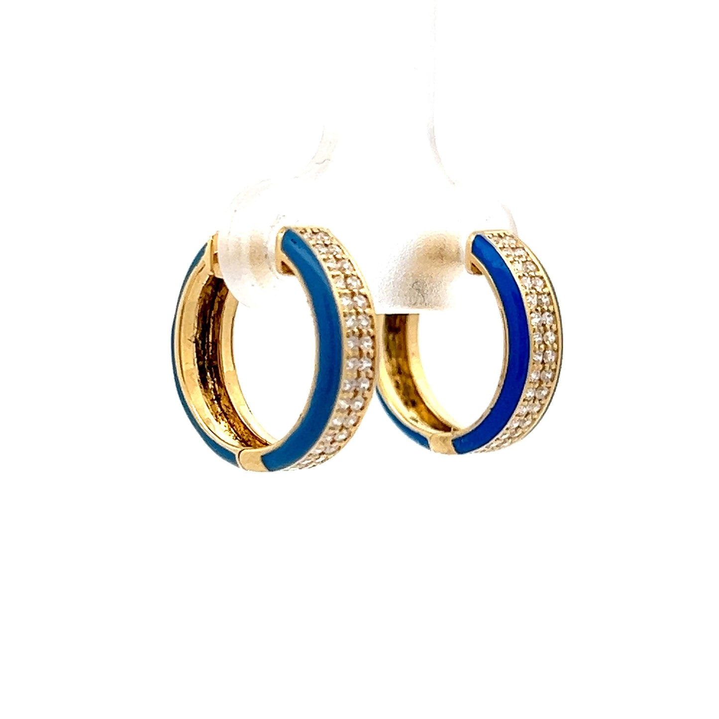 .32 Diamond & Blue Enamel Hoop Earrings in 14k