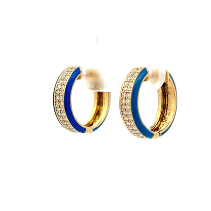 .32 Diamond & Blue Enamel Hoop Earrings in 14k