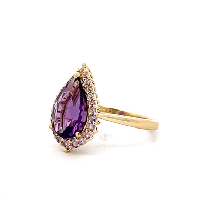 2.49 Pear Cut Amethyst Cocktail Ring in 14k