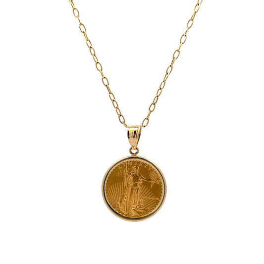 Gold Coin Pendant Necklace in 22k Yellow Gold