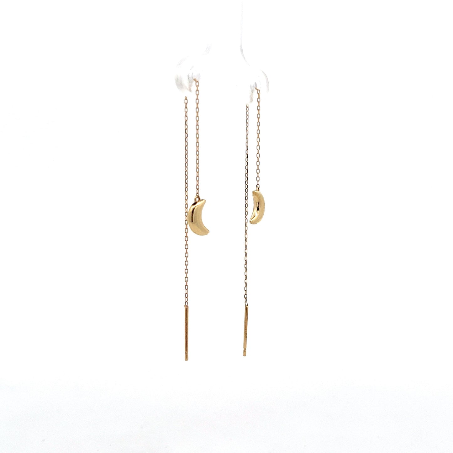 Moon Shaped Threader Earrings in 14k Yellow Gold