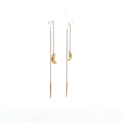 Moon Shaped Threader Earrings in 14k Yellow Gold