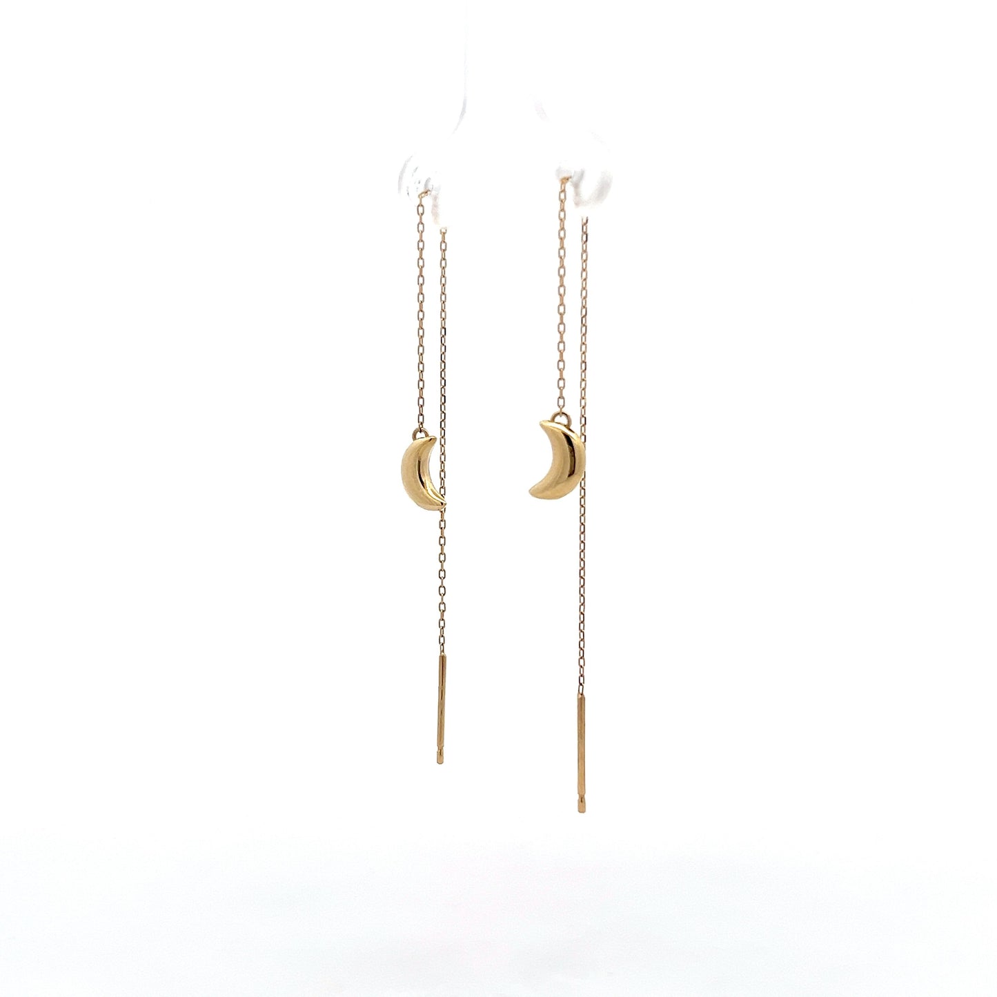 Moon Shaped Threader Earrings in 14k Yellow Gold