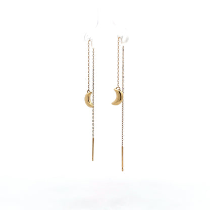 Moon Shaped Threader Earrings in 14k Yellow Gold