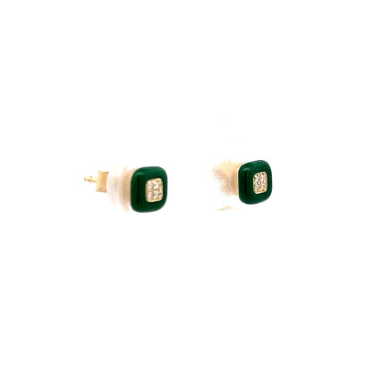 .02 Diamond & Enamel Stud Earrings in 14k Yellow Gold