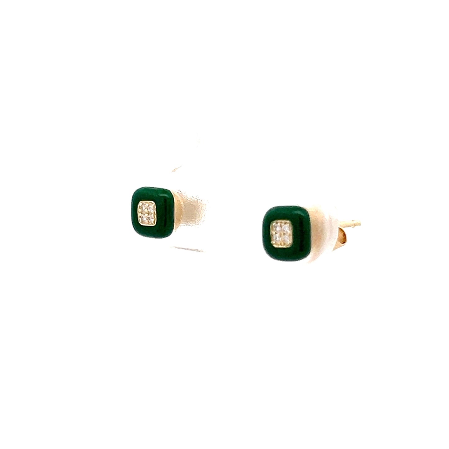 .02 Diamond & Enamel Stud Earrings in 14k Yellow Gold