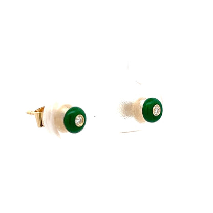 .03 Diamond & Green Enamel Stud Earrings in 14k