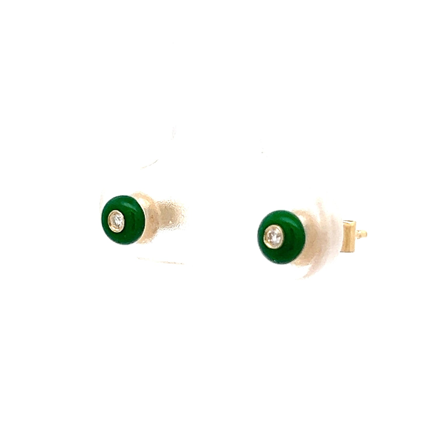 .03 Diamond & Green Enamel Stud Earrings in 14k