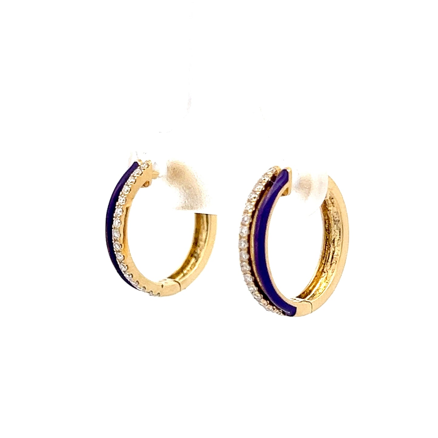 .17 Diamond & Purple Enamel Hoop Earrings in 18k