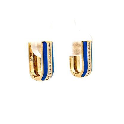 .11 Diamond & Blue Enamel Hoop Earrings in 18k