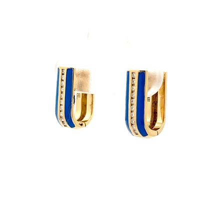 .11 Diamond & Blue Enamel Hoop Earrings in 18k