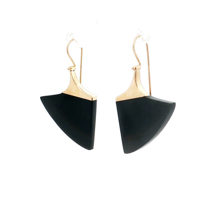 Geometric Black Onyx Dangle Earrings in 14k Yellow Gold