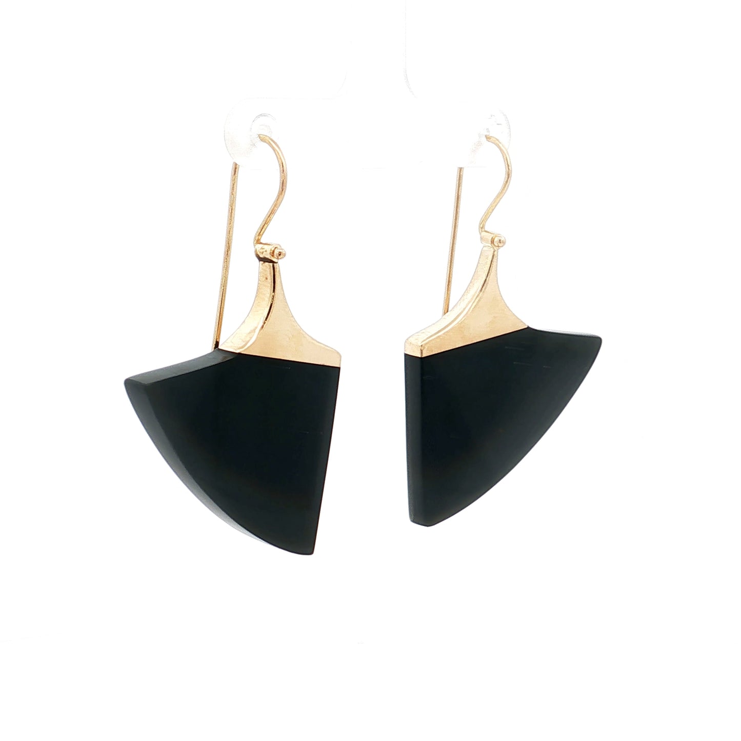 Geometric Black Onyx Dangle Earrings in 14k Yellow Gold