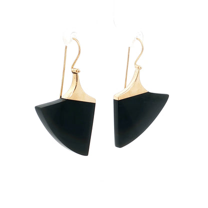 Geometric Black Onyx Dangle Earrings in 14k Yellow Gold