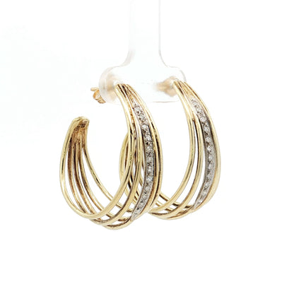 .24 Vintage Diamond Two-Tone Hoop Earrings 14k