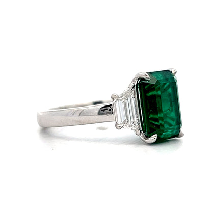 3.18 Emerald Cut Emerald & Diamond Ring in Platinum