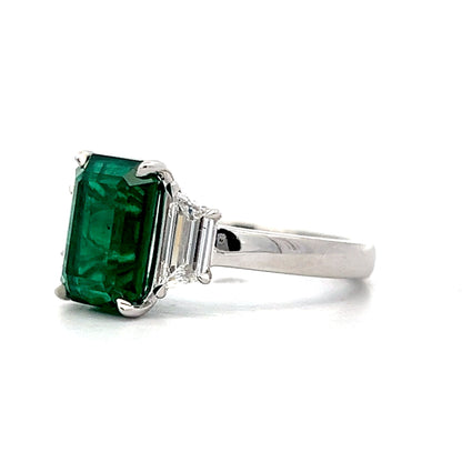 3.18 Emerald Cut Emerald & Diamond Ring in Platinum