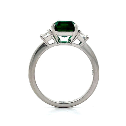 3.18 Emerald Cut Emerald & Diamond Ring in Platinum