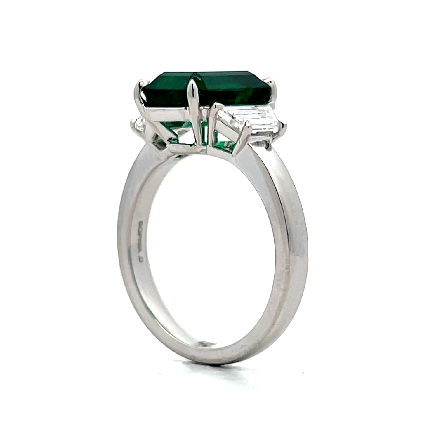 3.18 Emerald Cut Emerald & Diamond Ring in Platinum