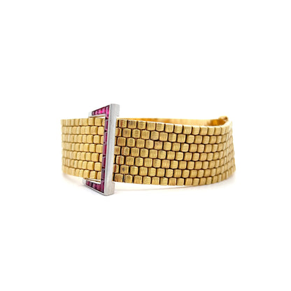 Vintage Retro Ruby Buckle Bracelet in 18k Yellow Gold