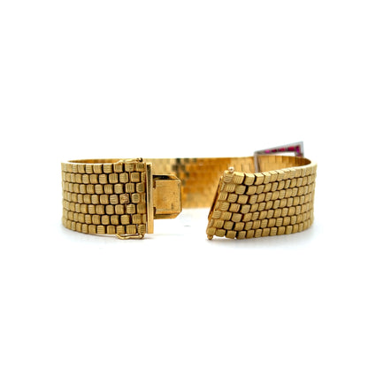 Vintage Retro Ruby Buckle Bracelet in 18k Yellow Gold