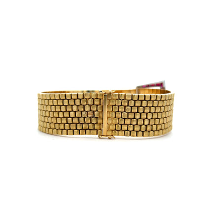 Vintage Retro Ruby Buckle Bracelet in 18k Yellow Gold