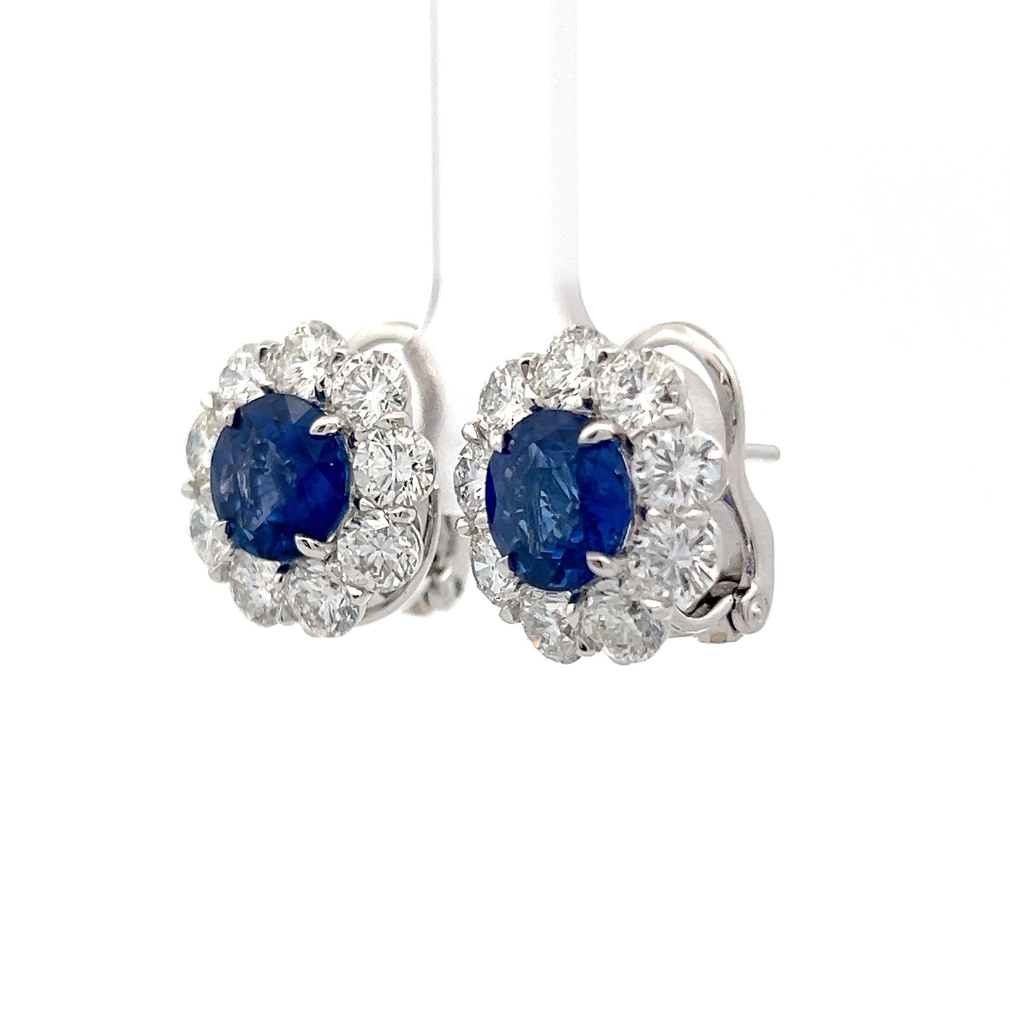 5.10 Sapphire & Diamond Halo Earrings in Platinum