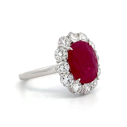 5.14 Cushion Cut Ruby & Diamond Cocktail Ring in Platinum