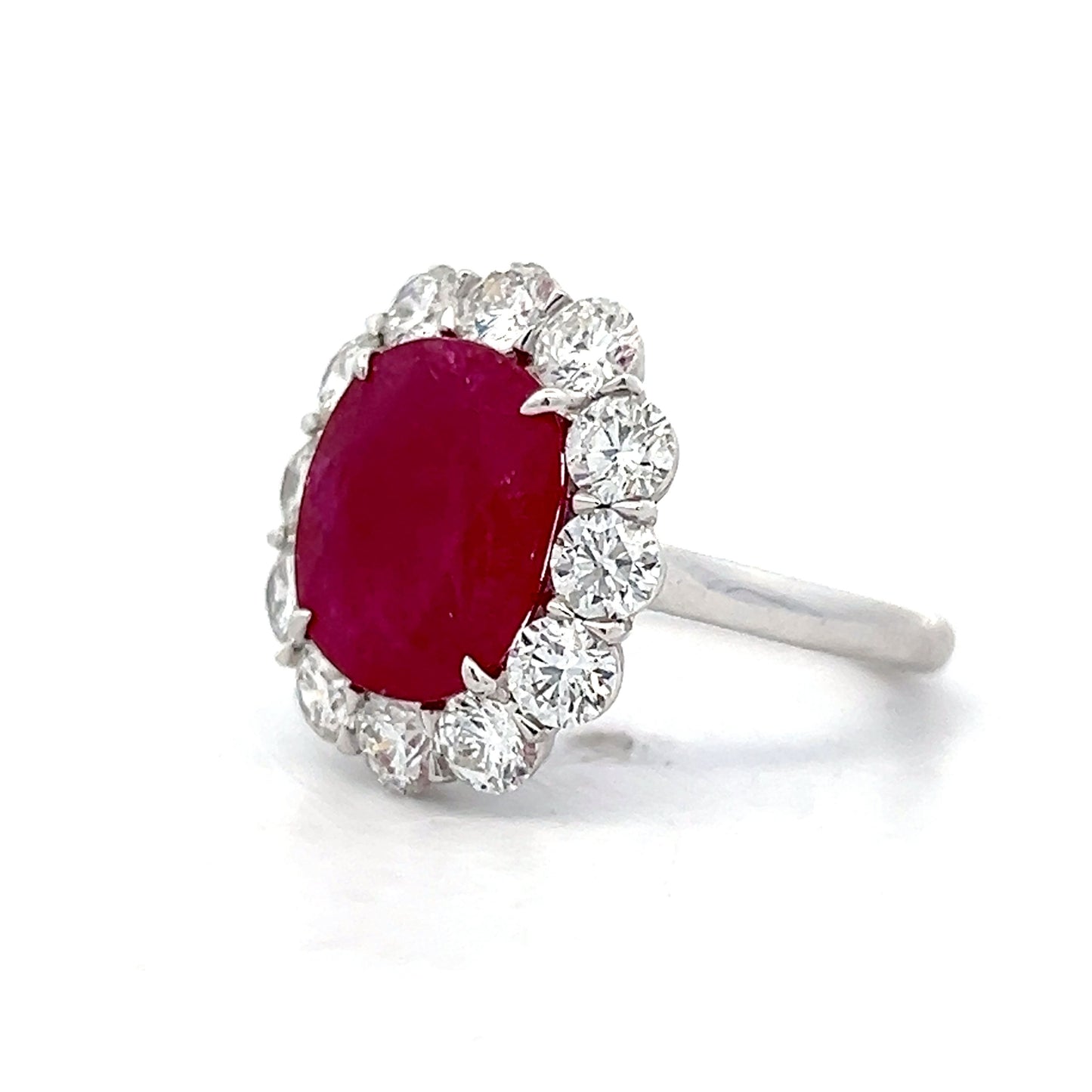 5.14 Cushion Cut Ruby & Diamond Cocktail Ring in Platinum