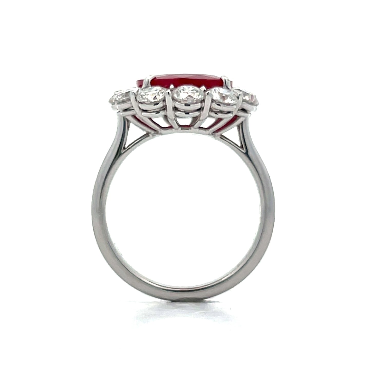 5.14 Cushion Cut Ruby & Diamond Cocktail Ring in Platinum