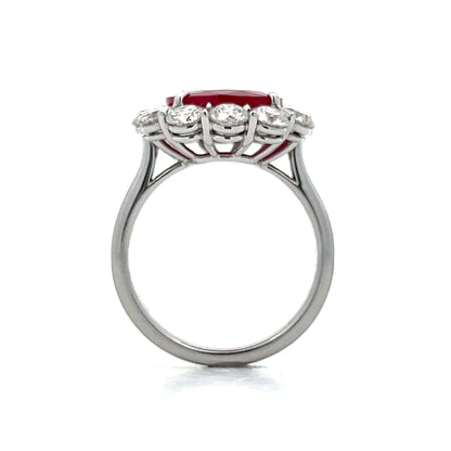 5.14 Cushion Cut Ruby & Diamond Cocktail Ring in Platinum