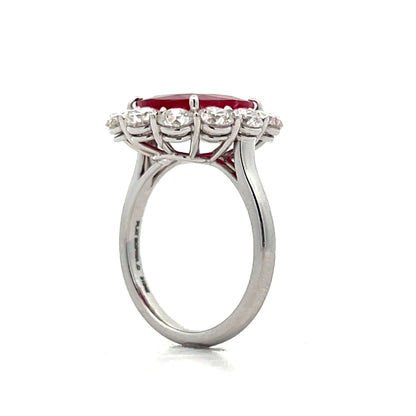 5.14 Cushion Cut Ruby & Diamond Cocktail Ring in Platinum