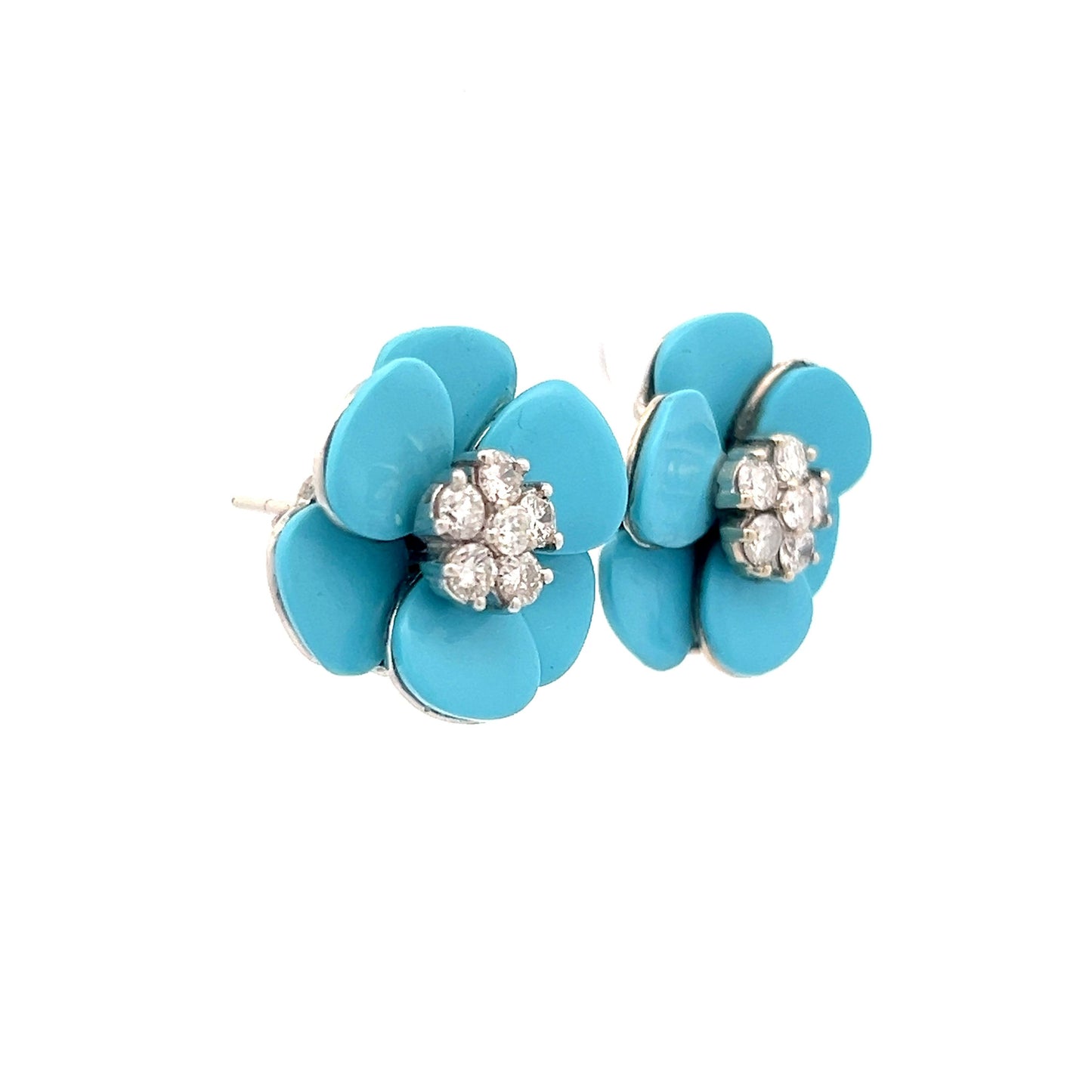 .64 Diamond & Turquoise Flower Earrings in 14k