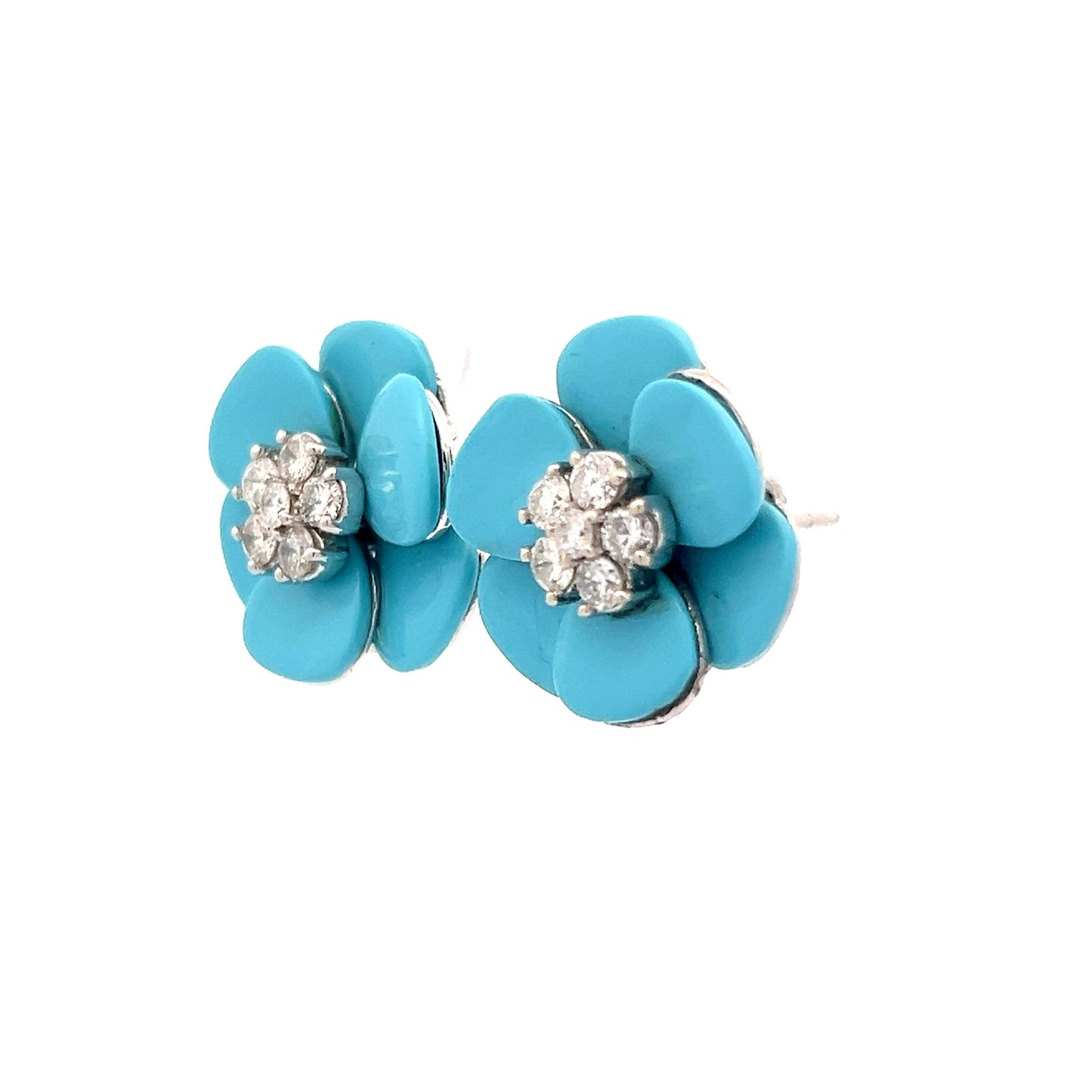 .64 Diamond & Turquoise Flower Earrings in 14k