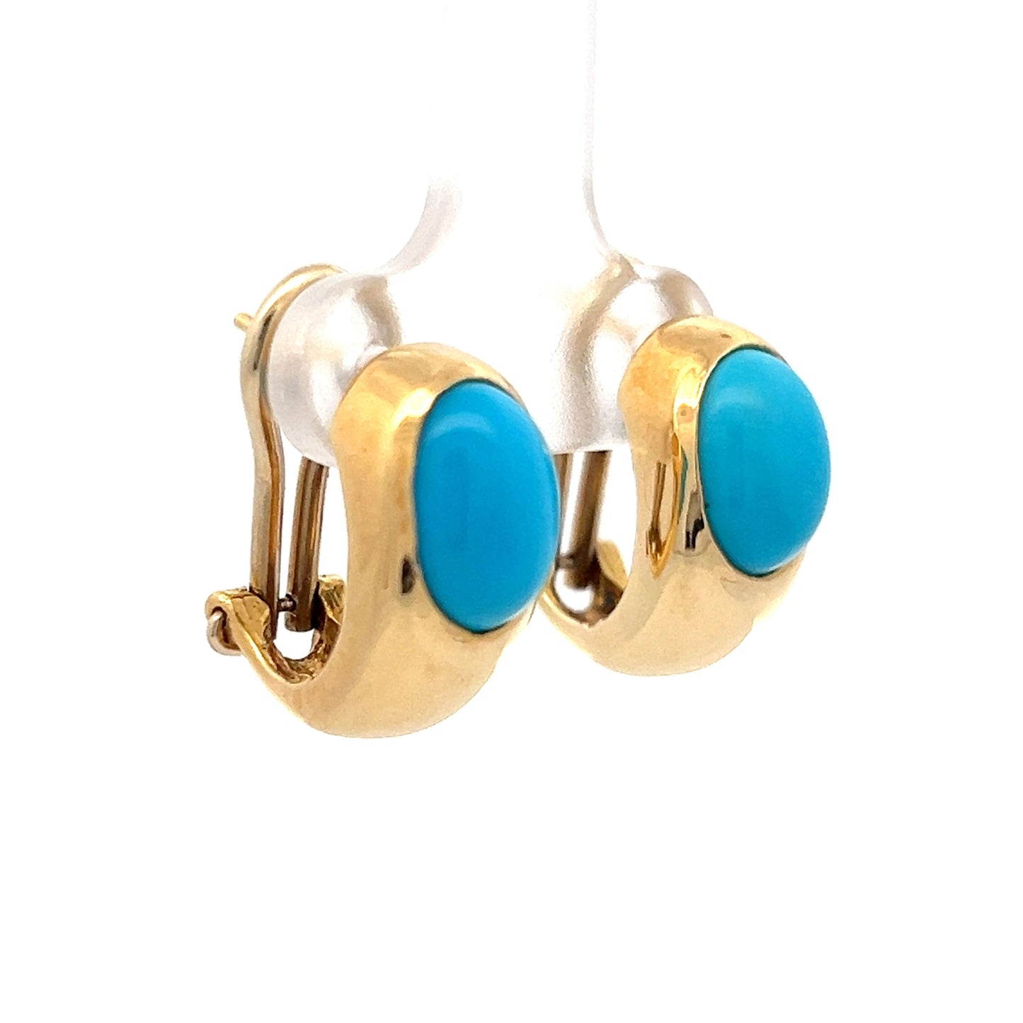 Oval Cabochon Turquoise Stud Earrings in 18k Yellow Gold