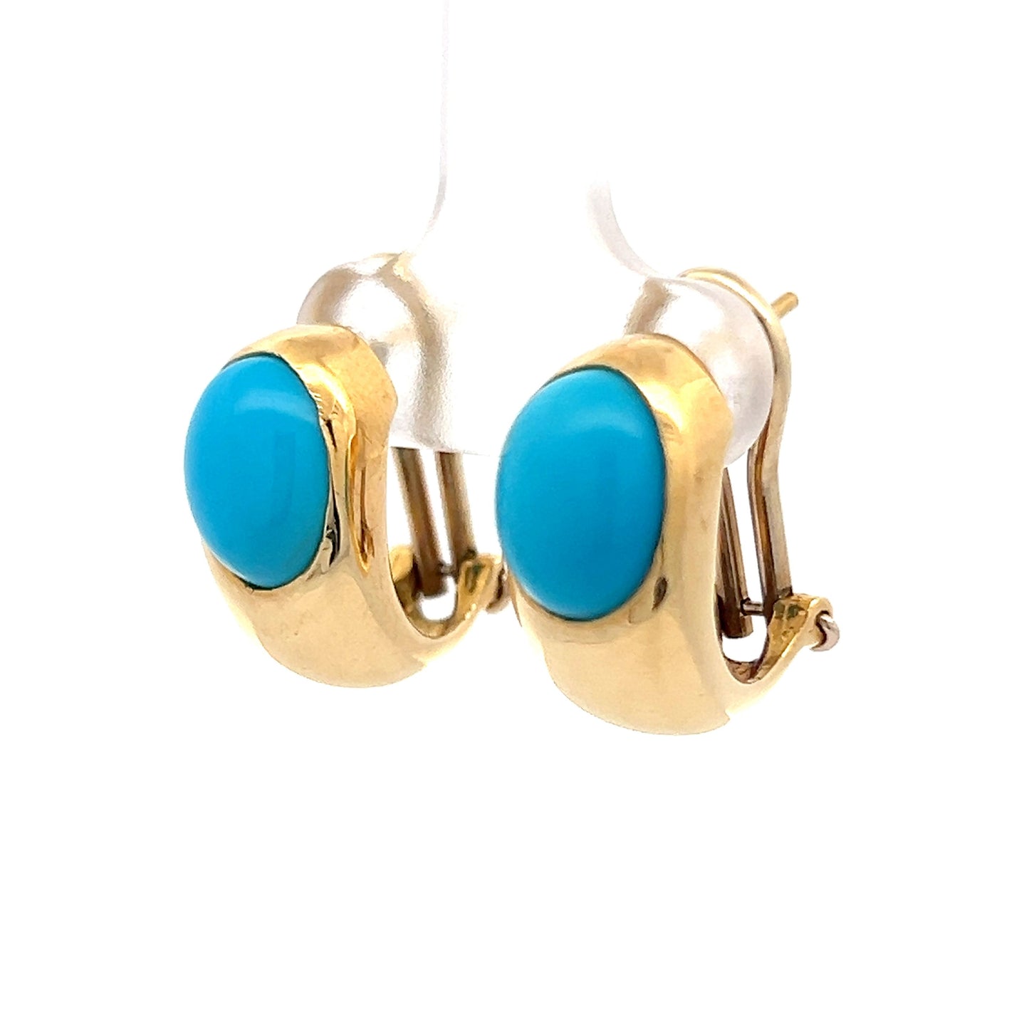 Oval Cabochon Turquoise Stud Earrings in 18k Yellow Gold