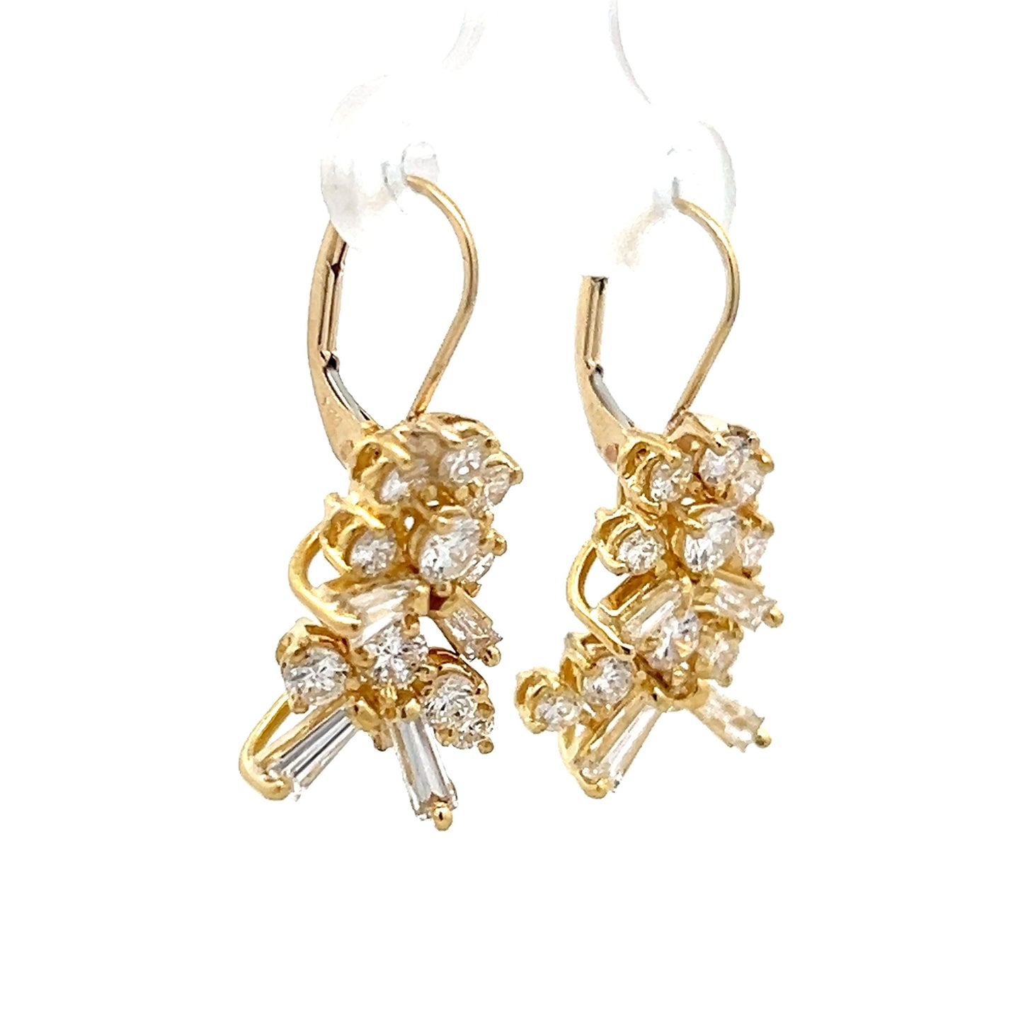 2.22 Round & Baguette Diamond Earrings in 18k