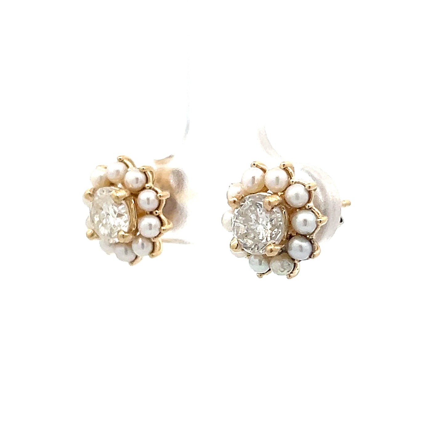 1.00 Round Diamond & Pearl Stud Earrings in 14k