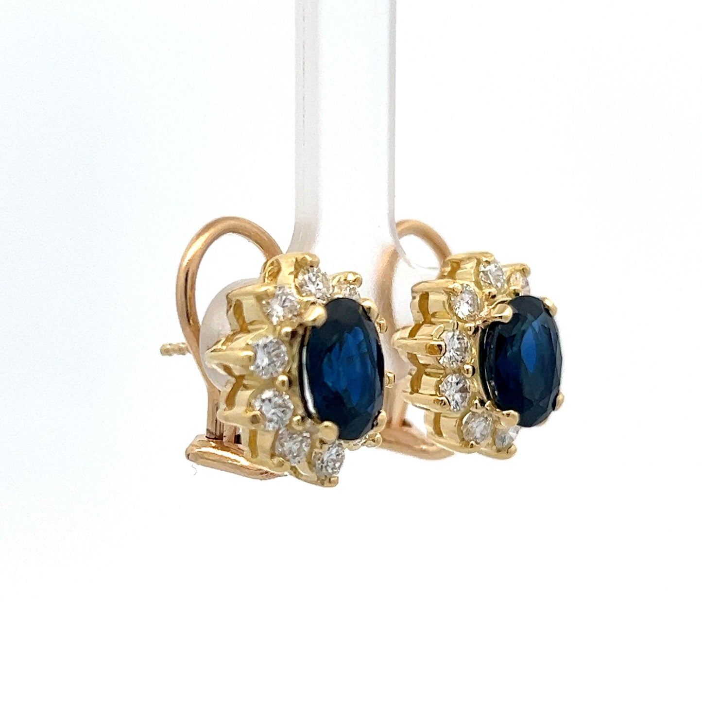 3.78 Oval Sapphire & Diamond Stud Earrings in 14k