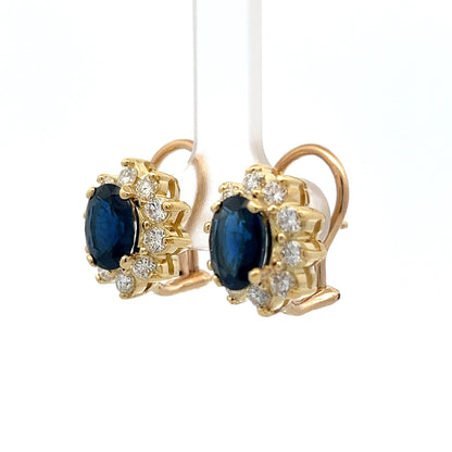 3.78 Oval Sapphire & Diamond Stud Earrings in 14k