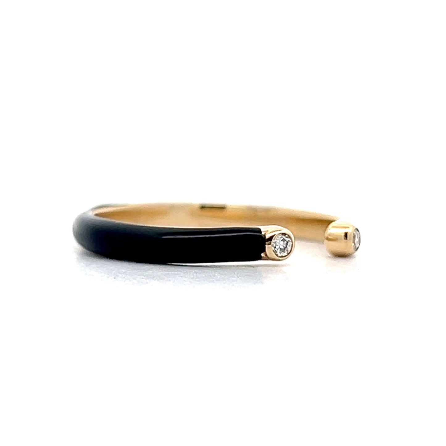 .06 Open Diamond & Enamel Stacking Ring in Yellow Gold